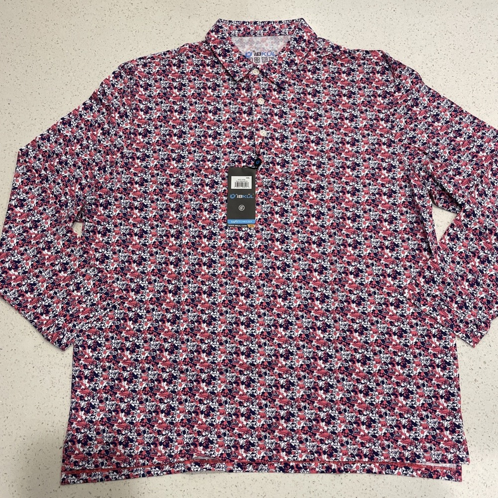 NWT Ibkul Mens 2XL Polo Shirt Long Sleeve Watermelon Ink New Printed
